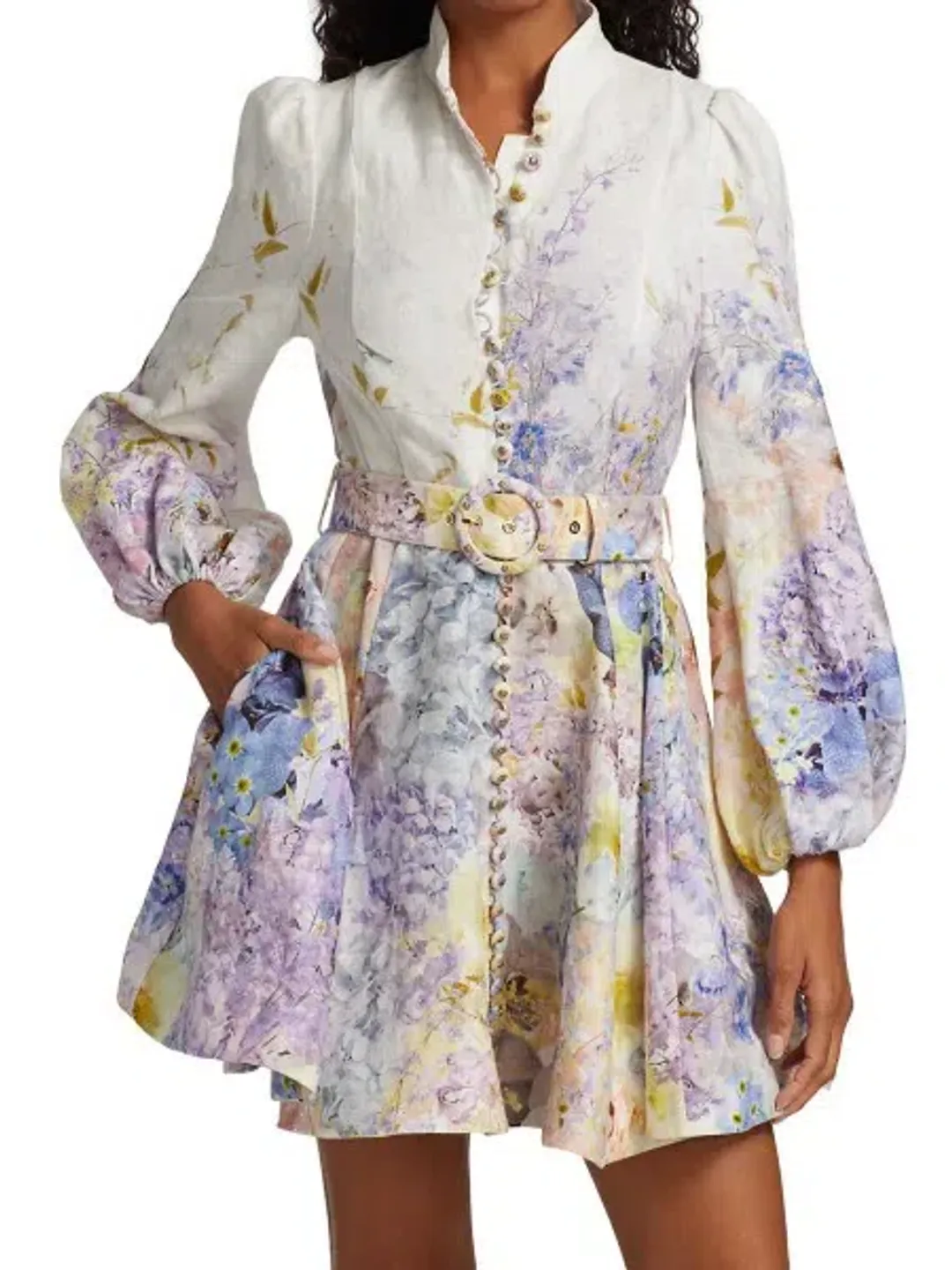 Zimmermann Rhythmic Buttoned Mini Dress Citrus Garden Size 1 / Au 10 for rent on The Volte - main image