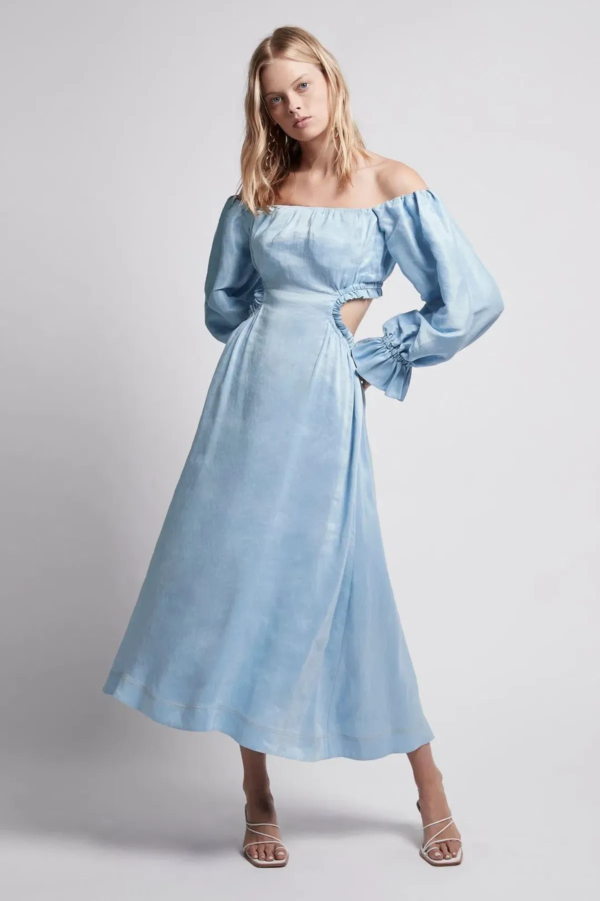 Aje Overture Blouson Midi Dress Blue Size 4 for rent on The Volte - main image