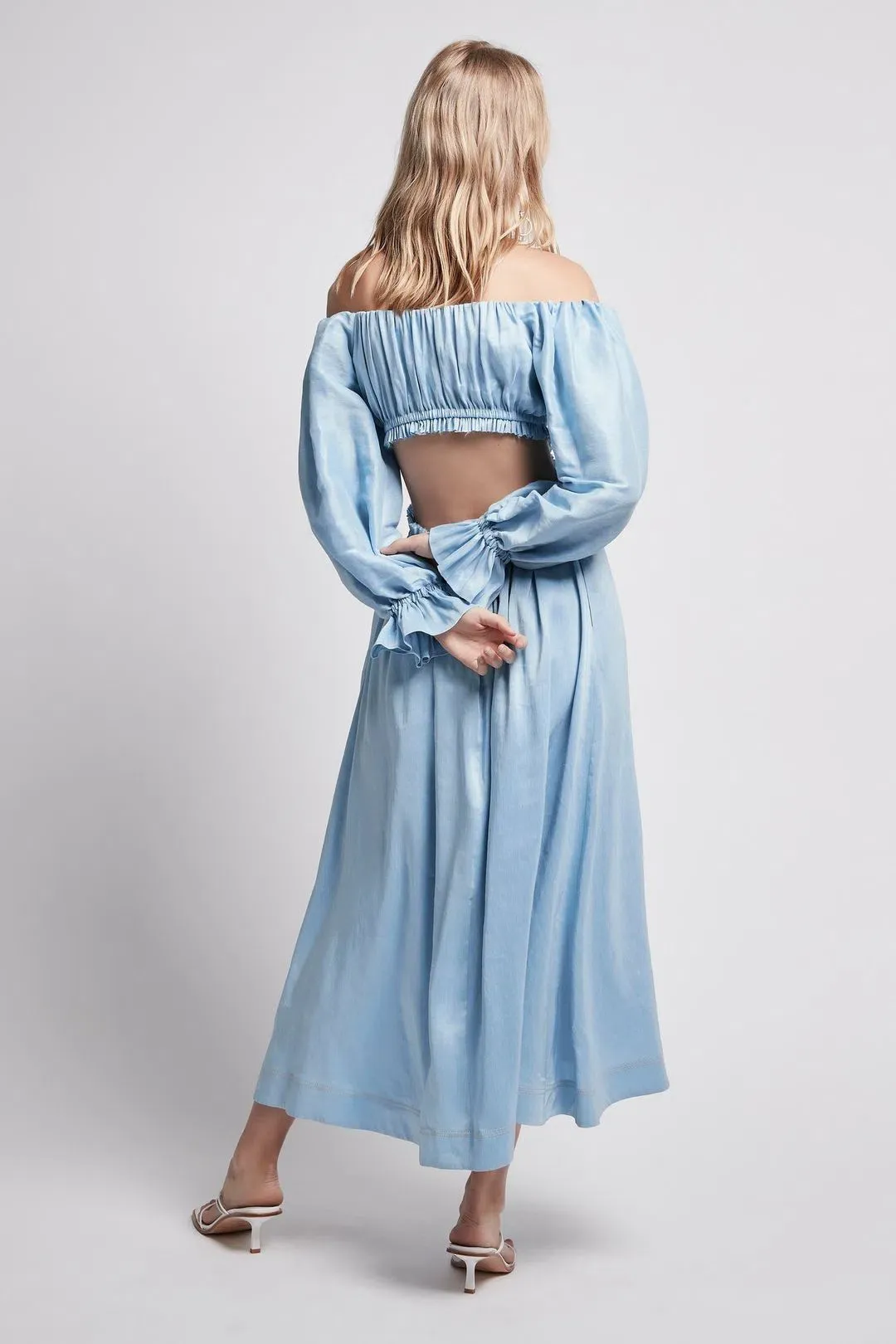 Aje Overture Blouson Midi Dress Blue Size 4 for rent on The Volte - main image