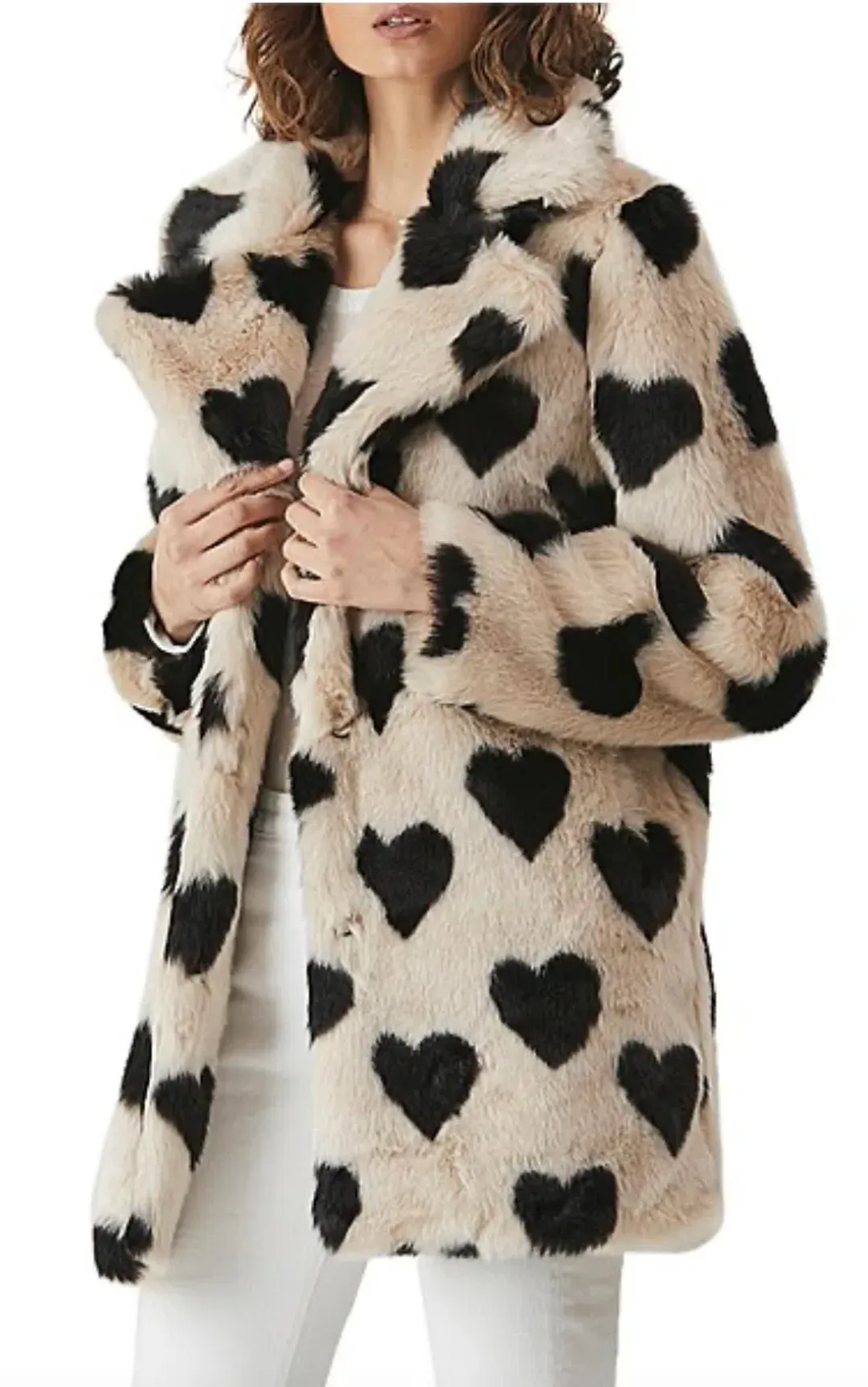 Ena Pelly Minimalist Faux Fur Jacket Love Hearts Size 8 for rent on The Volte - main image