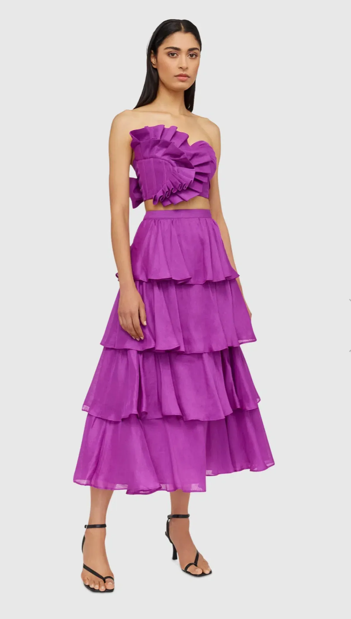 Leo and Lin Violet Wrap Bustier & Tiered Skirt Set Size 8 for rent on The Volte - main image