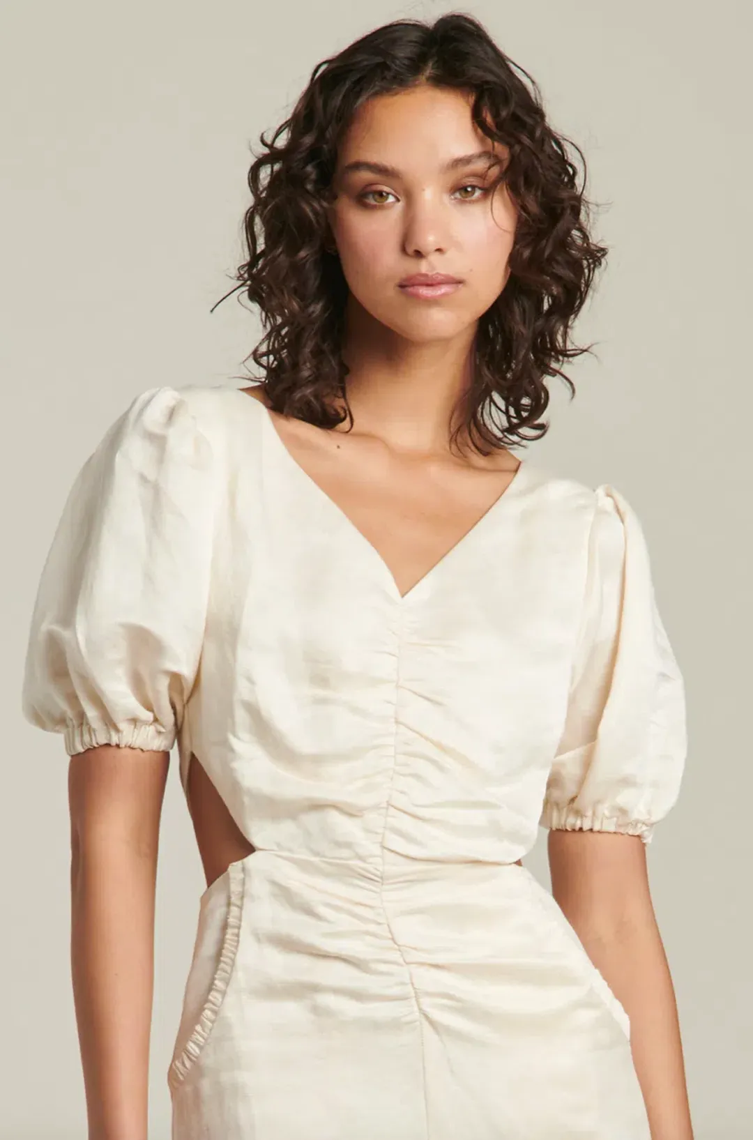 Ginia Indienne Silk Linen Midi Dress White Size 10 for rent on The Volte - main image