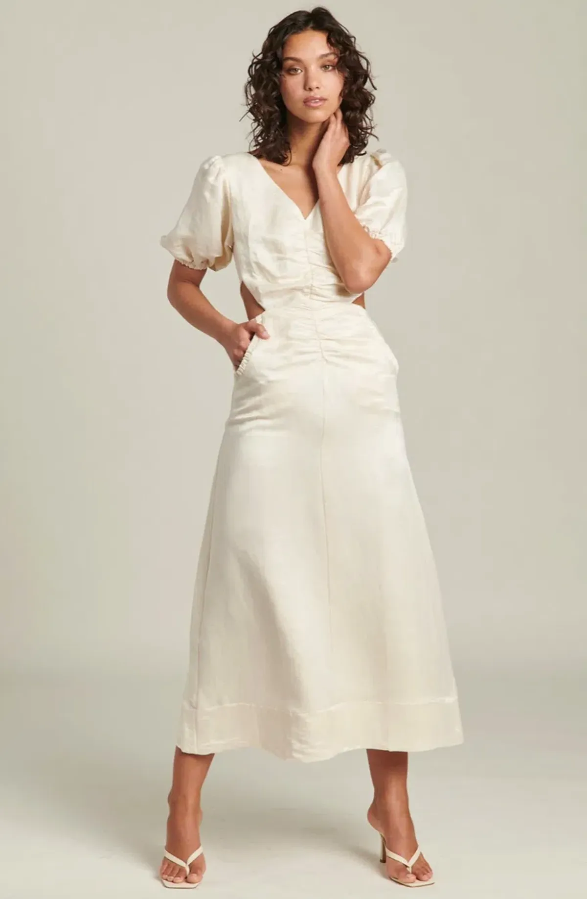 Ginia Indienne Silk Linen Midi Dress White Size 10 for rent on The Volte - main image