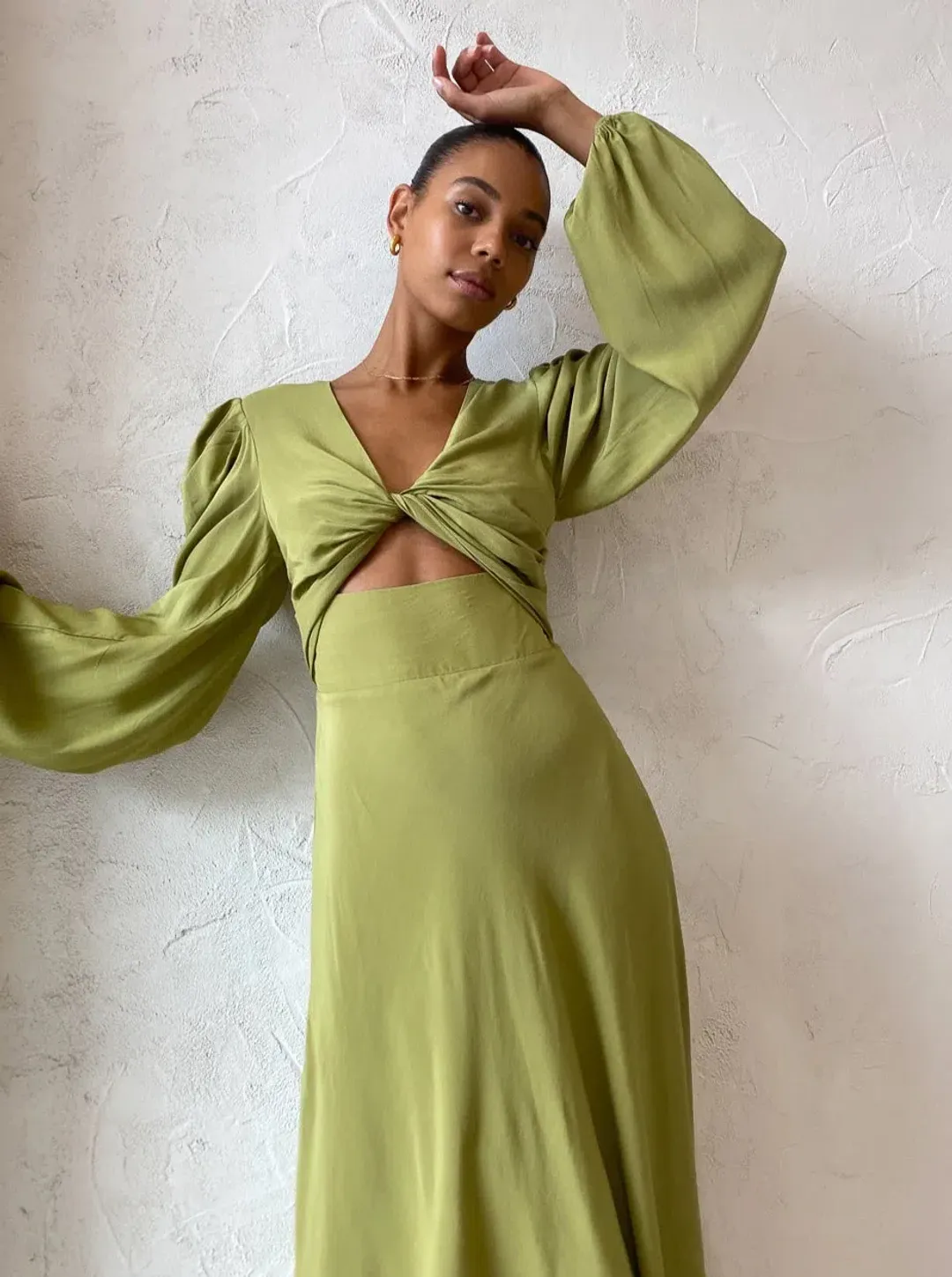 By Johnny Emily Twist Midi Dress Sea Green Size 8 for rent on The Volte - main image