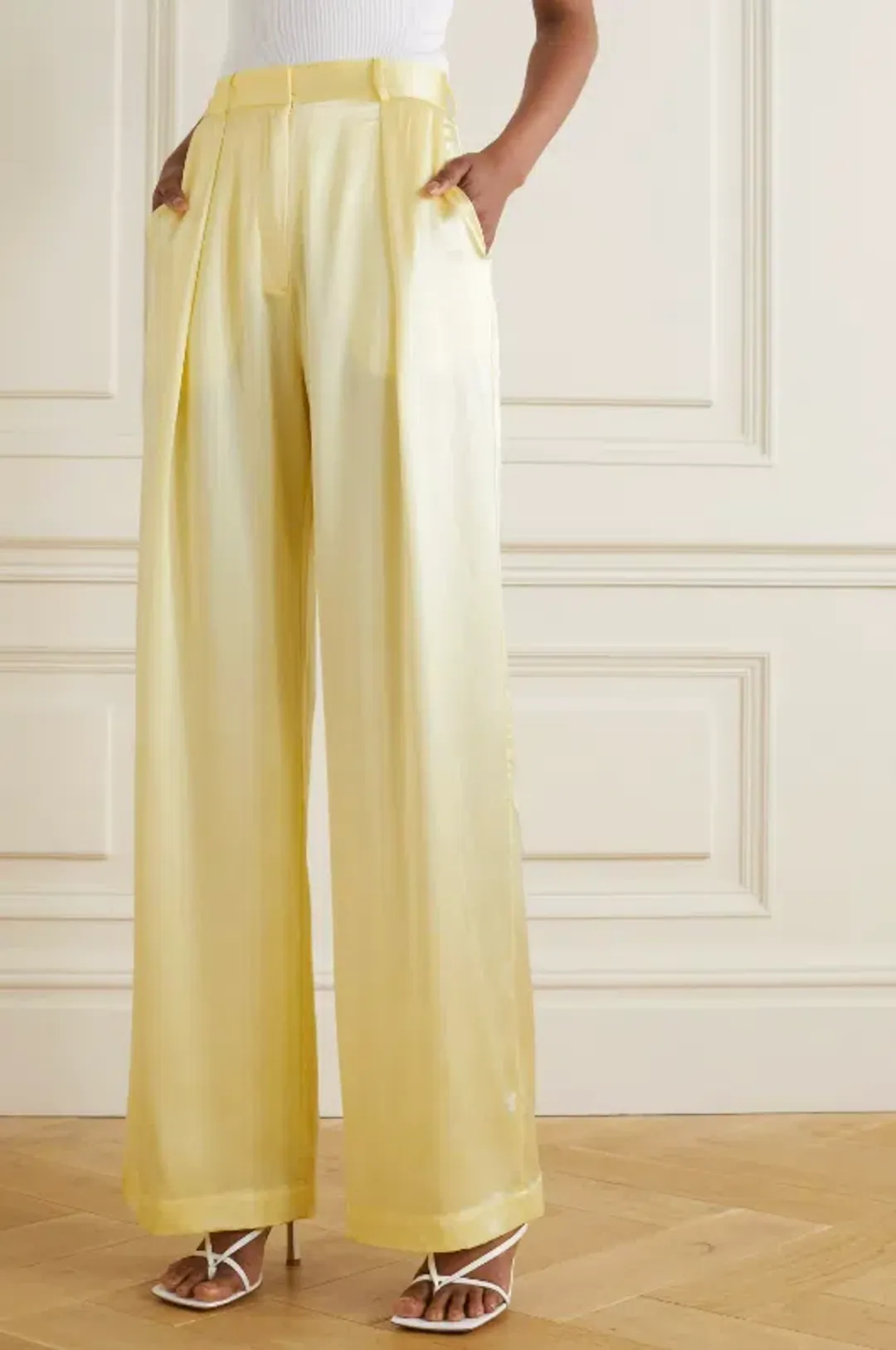 Michael Lo Sordo Relaxed Silk Boy Pants Pale Yellow Size AU 4 for rent on The Volte - main image