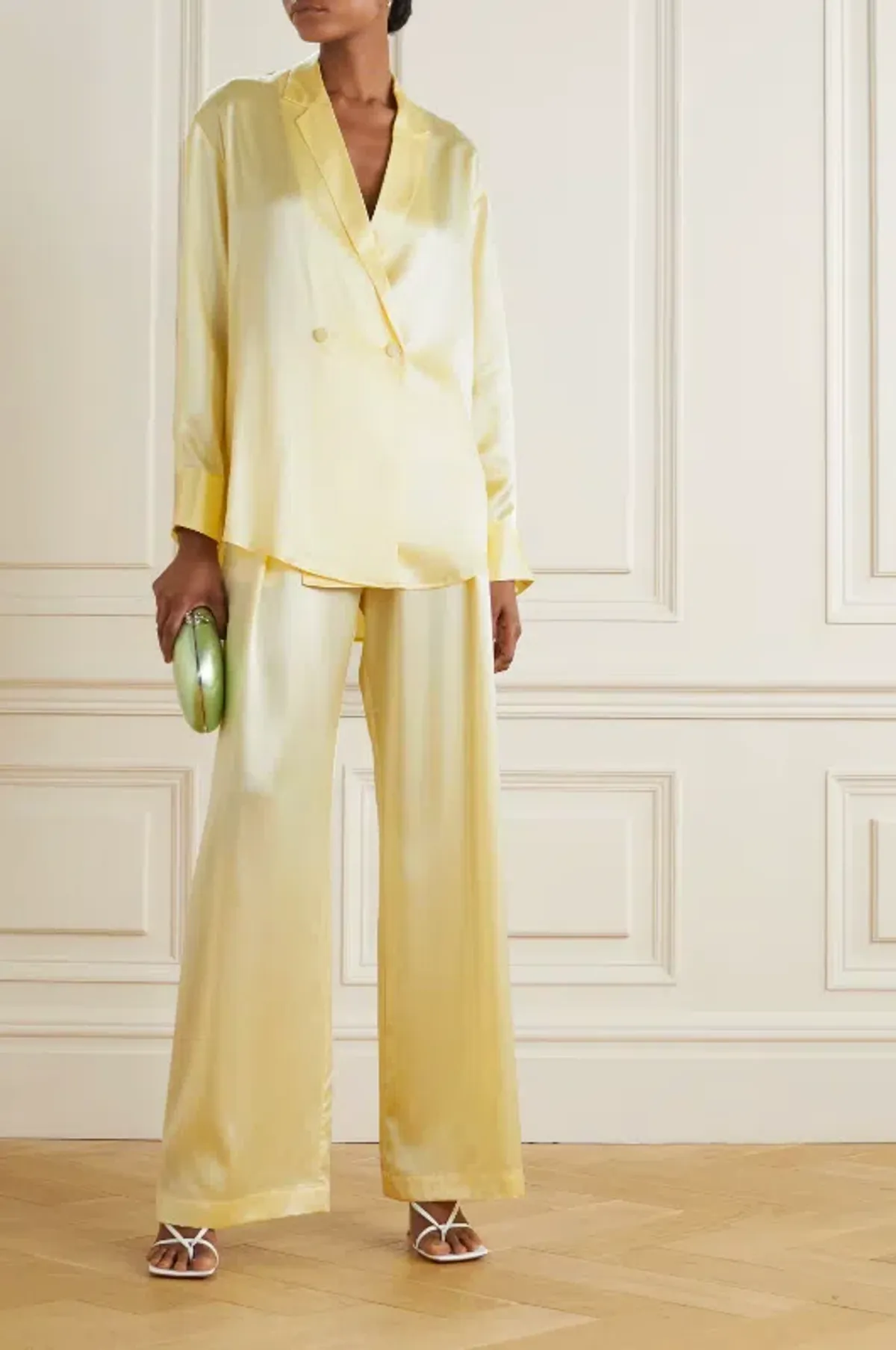 Michael Lo Sordo Relaxed Silk Boy Pants Pale Yellow Size AU 4 for rent on The Volte - main image
