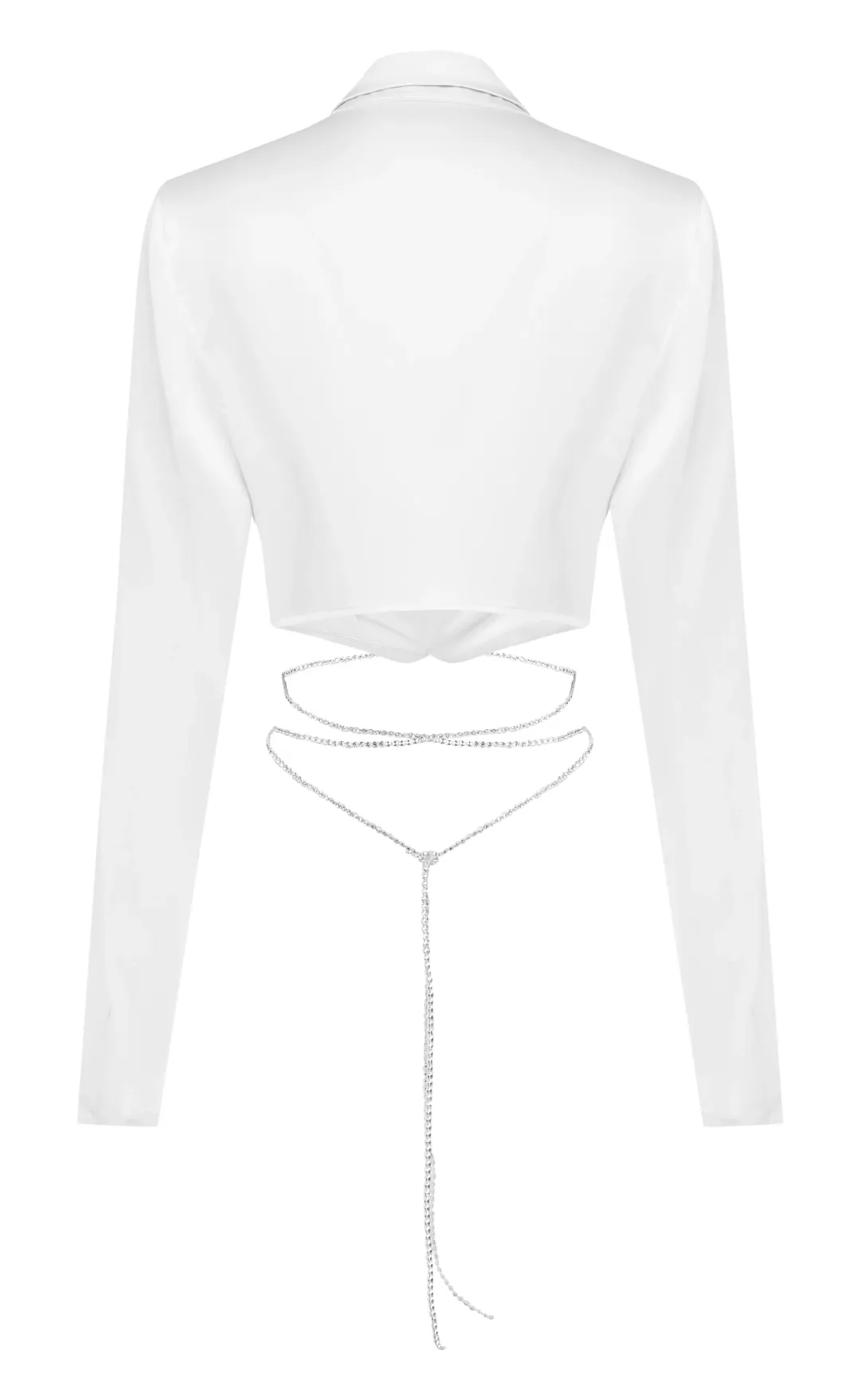 Michael Lo Sordo Crystalline Crop Wrap Silk Shirt White Size 4 for rent on The Volte - main image