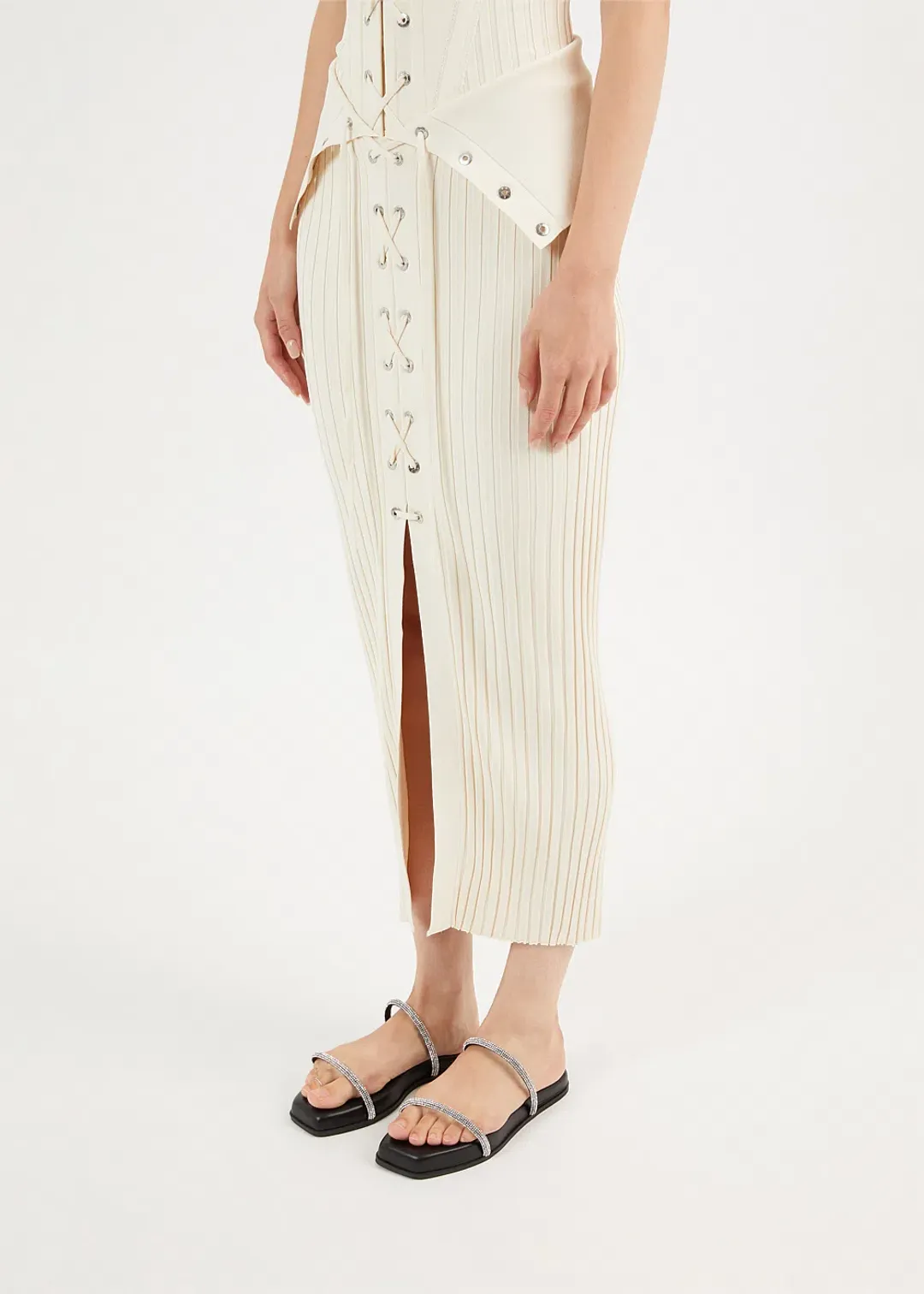 Dion Lee Lace Up Eyelet Skirt and Top Set Beige Size 6 for rent on The Volte - main image