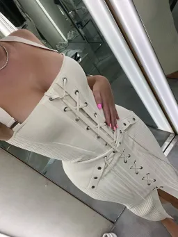 Dion Lee Lace Up Eyelet Skirt and Top Set Beige Size 6 for rent on The Volte - image 7