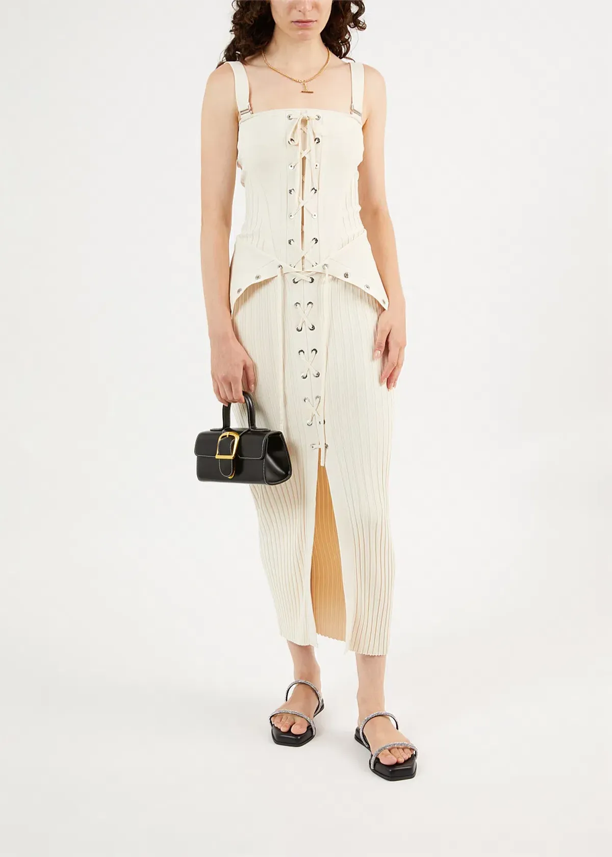 Dion Lee Lace Up Eyelet Skirt and Top Set Beige Size 6 for rent on The Volte - main image
