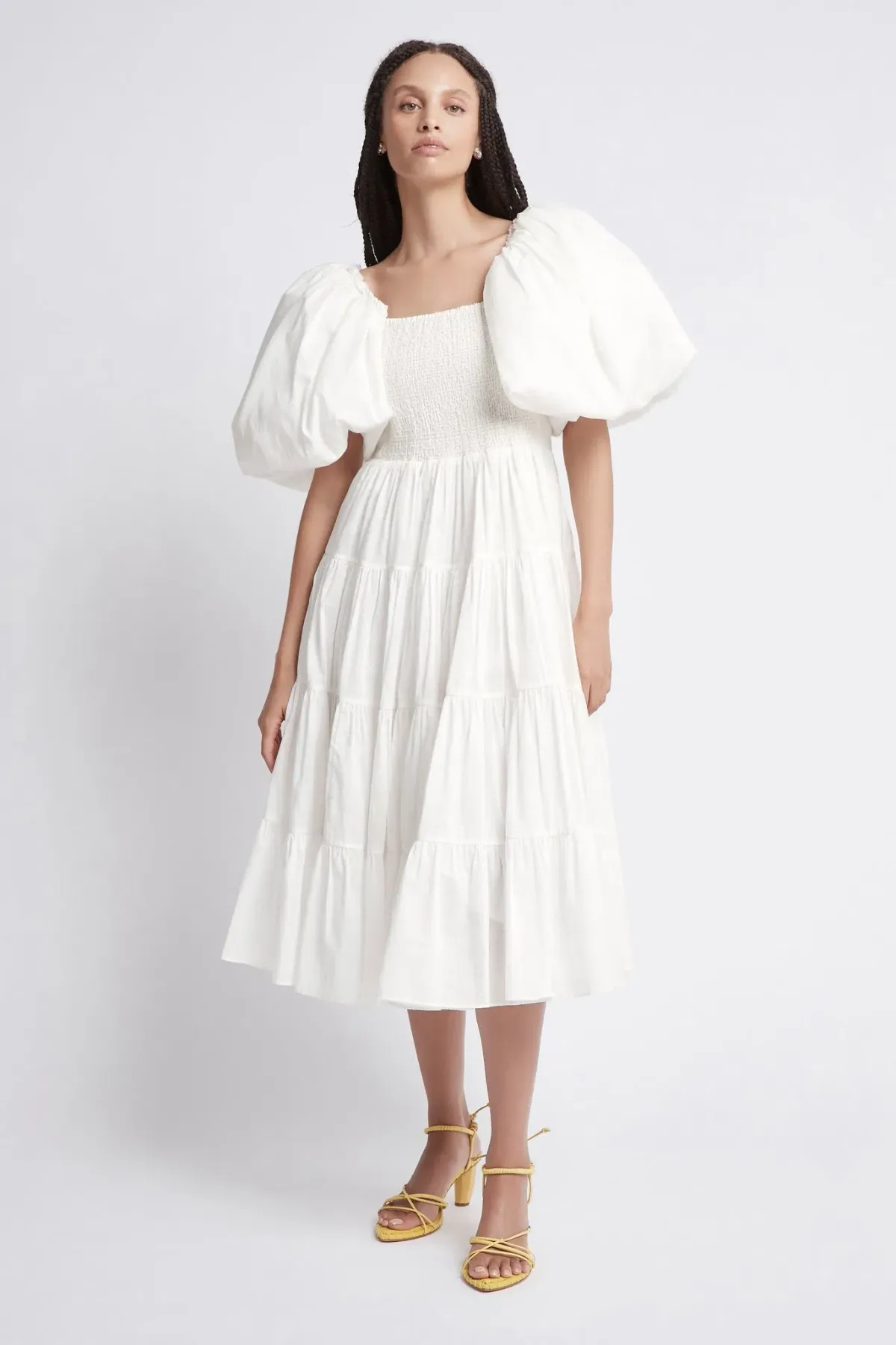 Aje Cherished Midi Dress Ivory Size 4 for rent on The Volte - main image