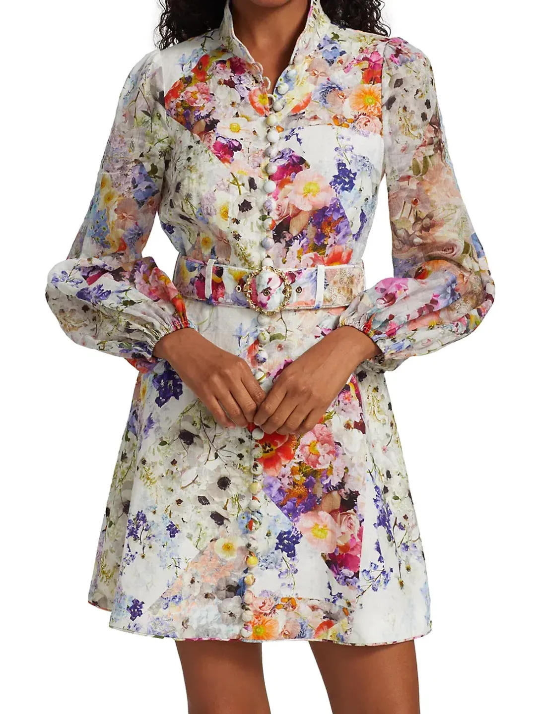 Zimmermann Prima Belted Mini Dress Patchwork Floral Print Size 0P/Au 6  for rent on The Volte - main image