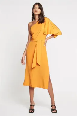 Sass & Bide Past Tomorrows Asymmetric Fitted Midi Dress Orange Size 10 for rent on The Volte - image 1