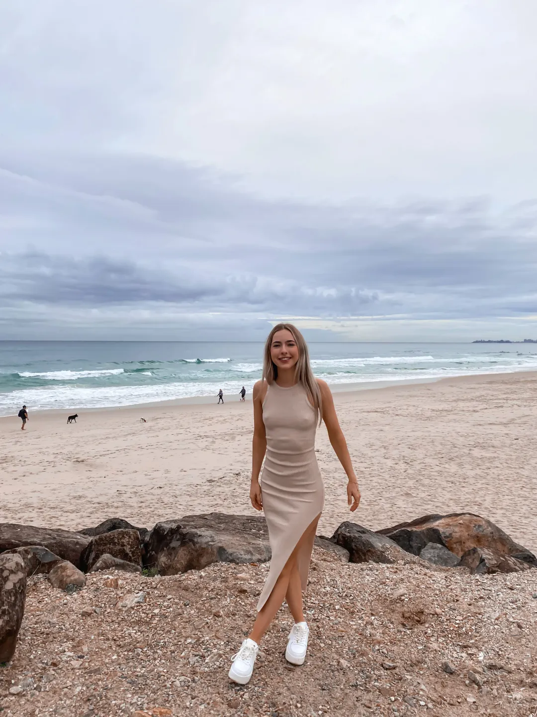 Perfect Stranger No Love Knit Midi Dress Nude Size 6 for rent on The Volte - main image