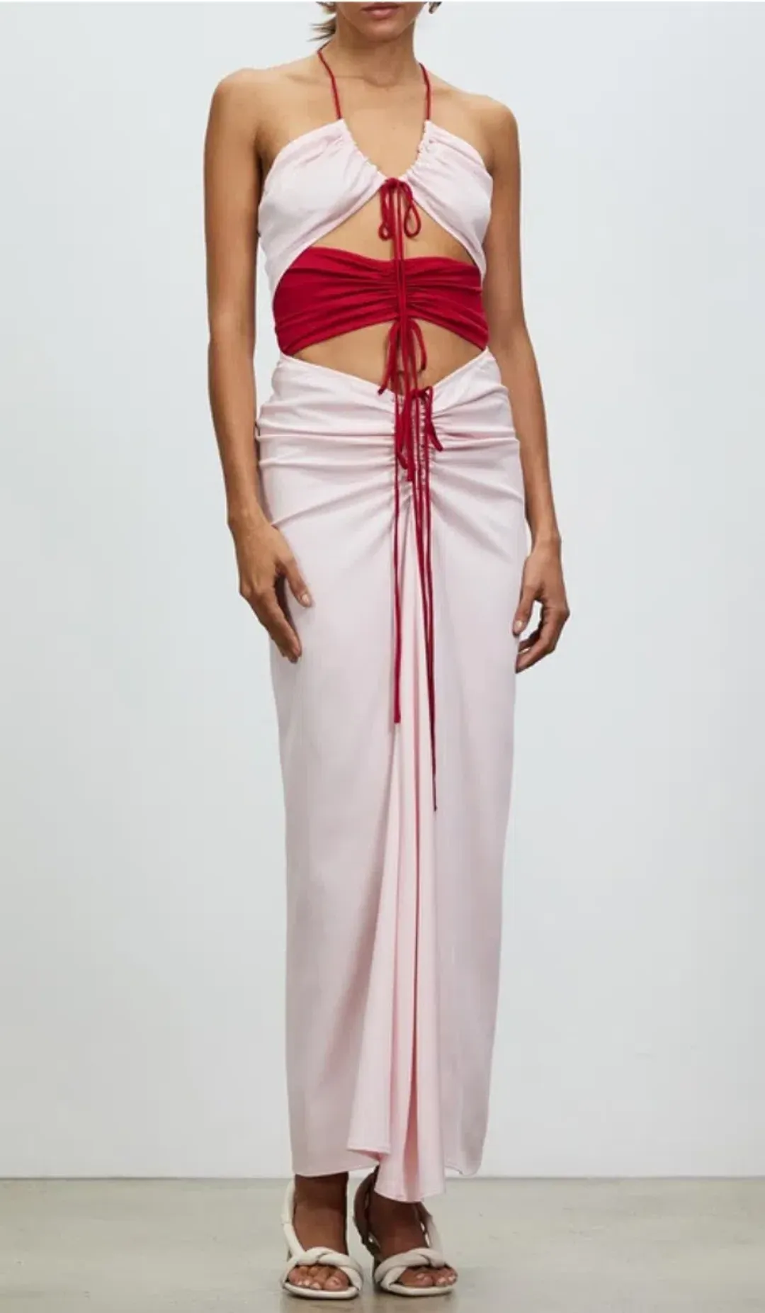 Christopher Esber Multi Panel Disconnect Ruched Halter Dress Pink SIze 10 for rent on The Volte - main image