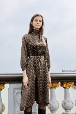 Scanlan Theodore Brown Silk Dress Print Size 6  for rent on The Volte - image 1