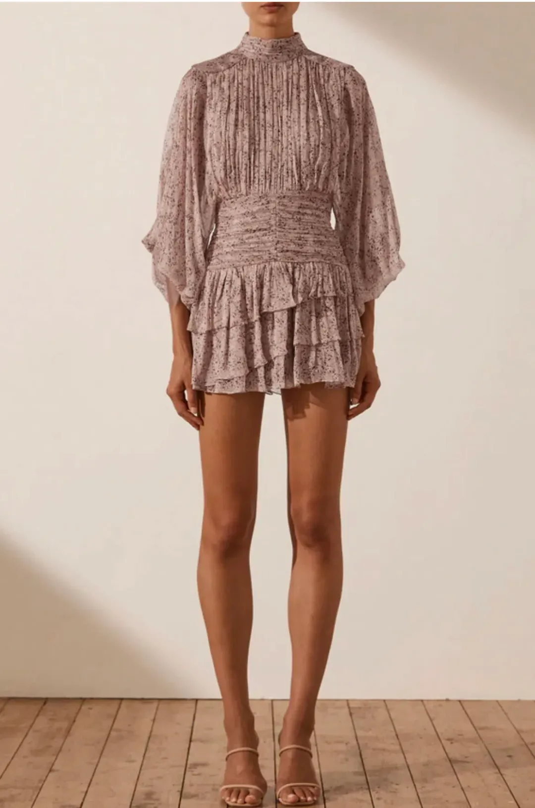 Shona Joy Paulette Long Sleeve Ruched Mini Dress Print Size 6 for rent on The Volte - main image