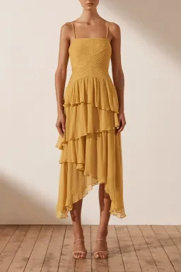 Shona Joy Iris Pin Tuck Frill Midi Dress Yellow Size 12 for rent on The Volte - image 1