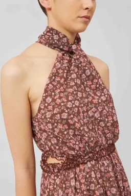 Keepsake Illustrate Midi Dress Chocolate Ditsy Floral Print Size 12 for rent on The Volte - image 4