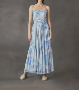Leo and Lin Oceania Silk Linen Strapless Dress Print Size 10 for rent on The Volte - image 3