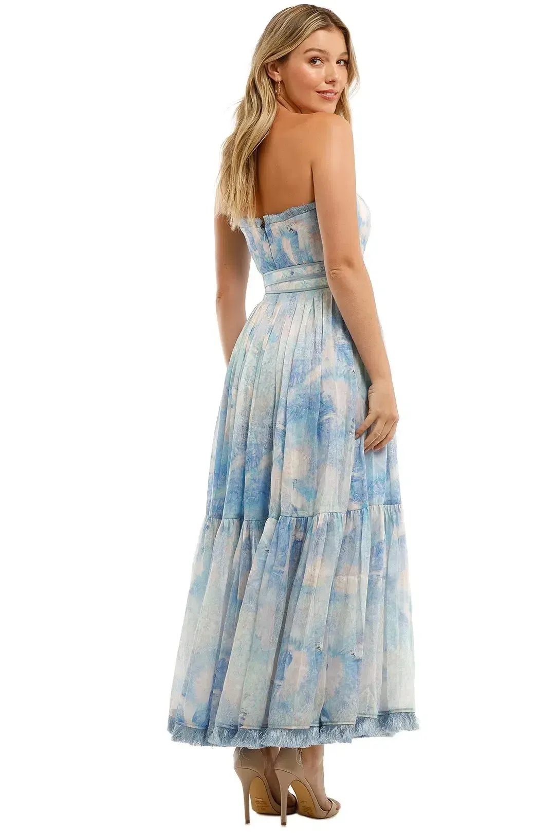 Leo and Lin Oceania Silk Linen Strapless Dress Print Size 10 for rent on The Volte - main image