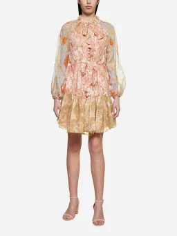 Zimmermann Postcard Lantern Floral Mini Dress Mixed Swirl Floral Size 1 / Au 10  for rent on The Volte - image 1