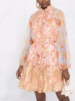 Zimmermann Postcard Lantern Floral Mini Dress Mixed Swirl Floral Size 1 / Au 10  for rent on The Volte - image 2