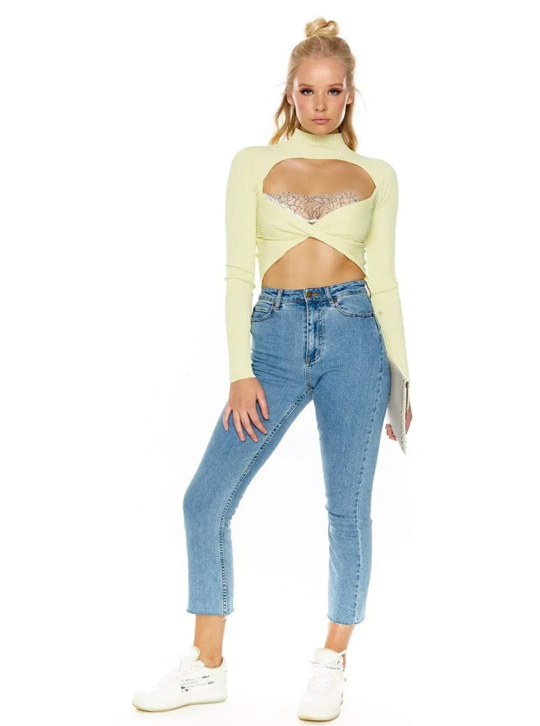 Dion Lee Twist Back Long Sleeve Knit Top Lemon Yellow Size 8 for rent on The Volte - main image