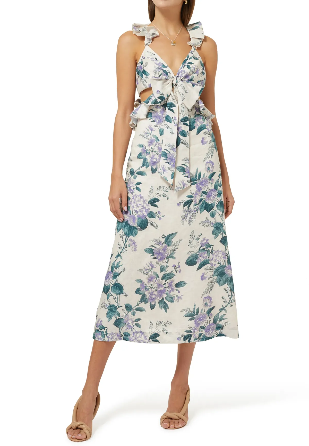 Zimmermann Cassia Ruffle Midi Dress Print Size 3 for rent on The Volte - main image