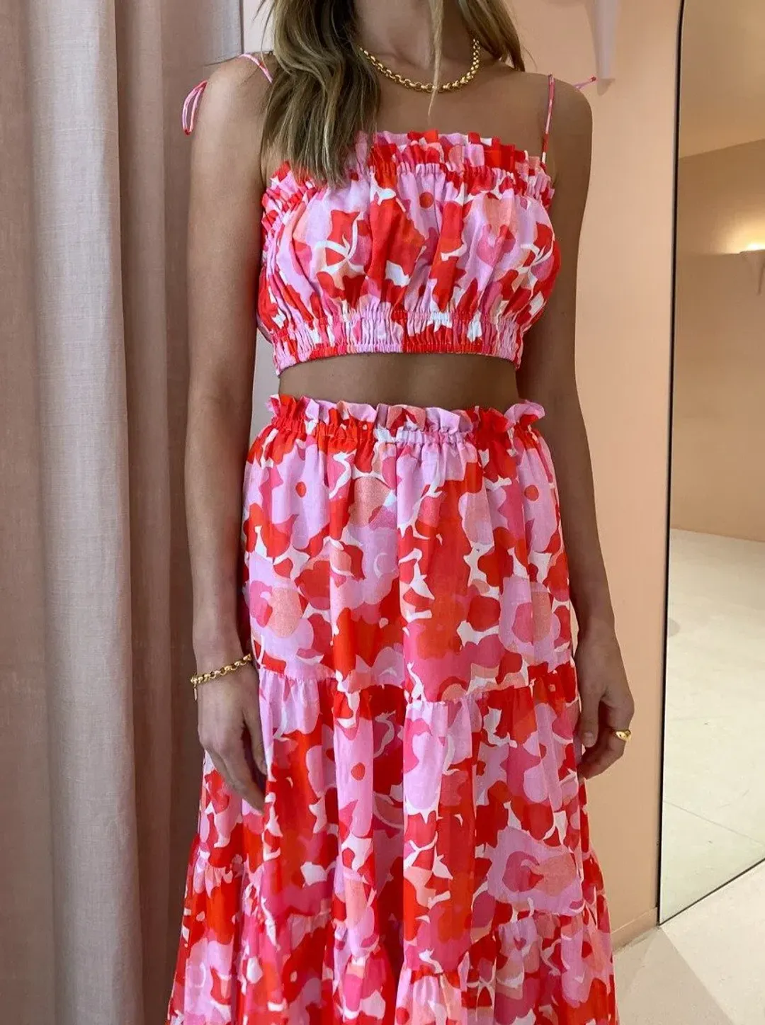 Steele Layla Crop And Flora Skirt Set In Camellia Print Size S for rent on The Volte - main image
