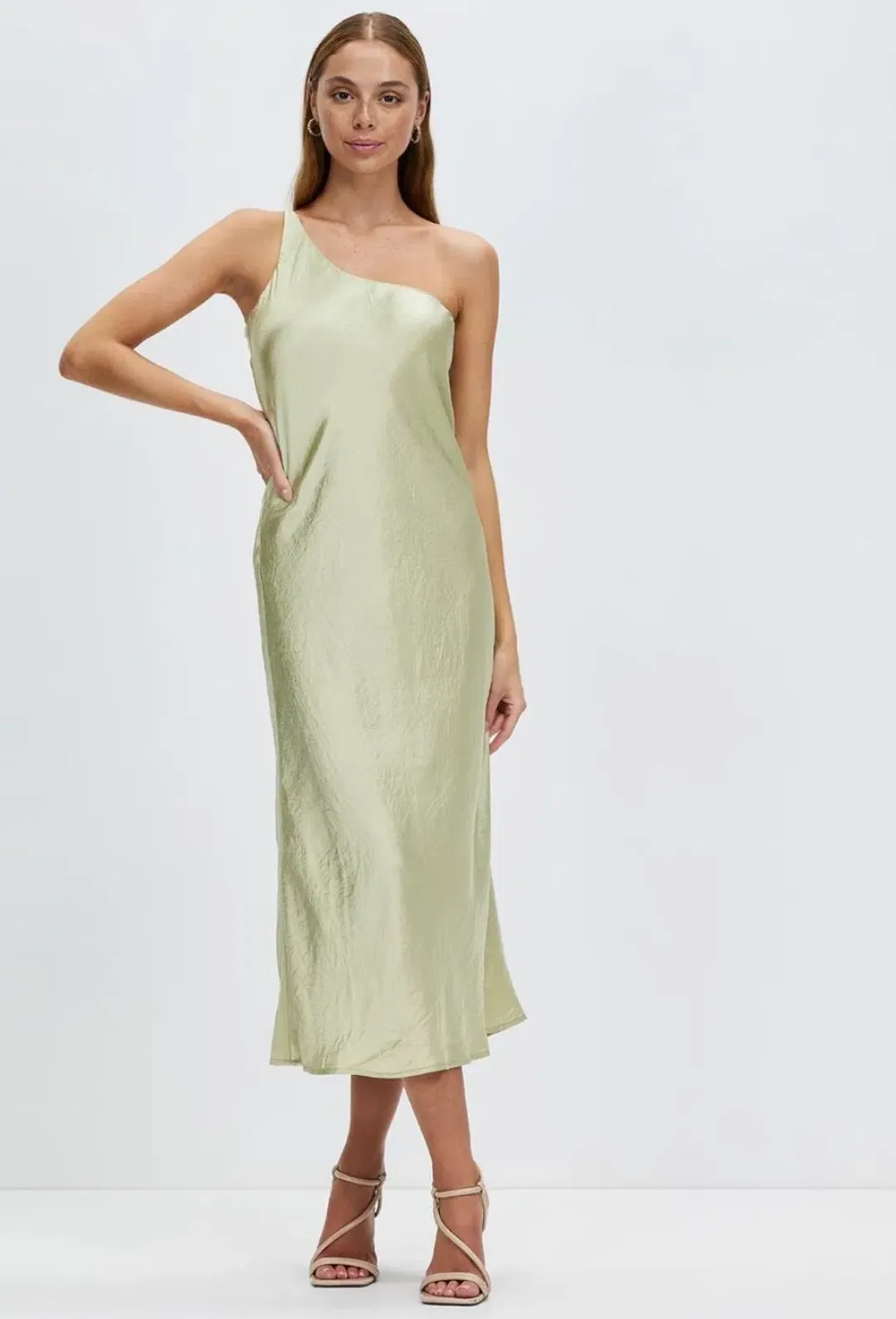 Third Form Crush Bias One Shoulder Midi Dress Apple Green Size 8 for rent on The Volte - main image