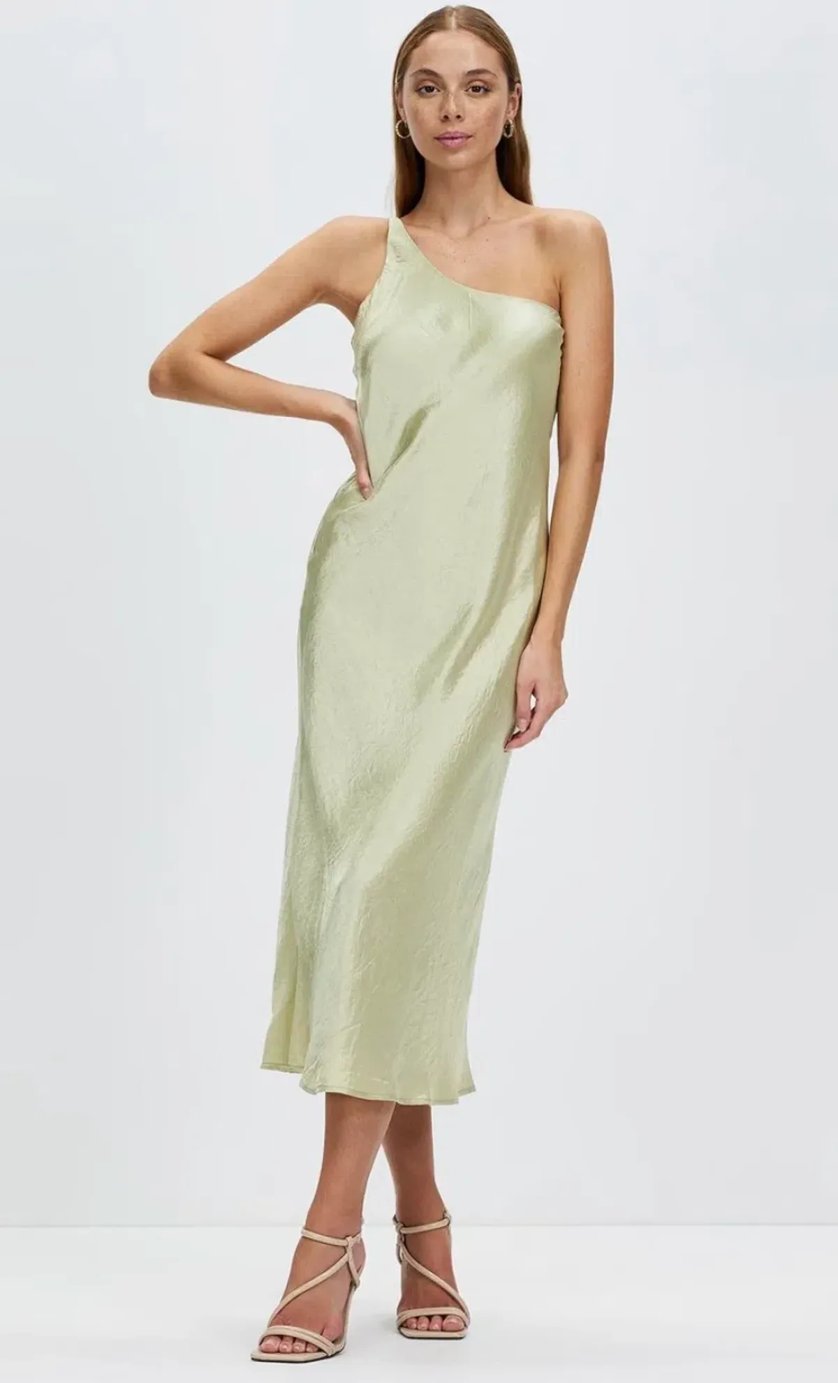 Third Form Crush Bias One Shoulder Midi Dress Apple Green Size 8 for rent on The Volte - main image