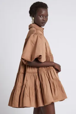 Aje Casabianca Puff Sleeve Shirt Smock Dress Walnut Brown Size 8  for rent on The Volte - image 2