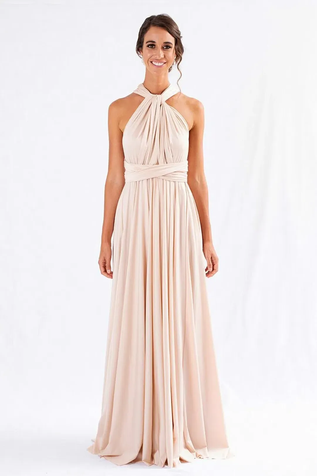 Model Chic Luxe Satin Multi-Way Infinity Dress Nude Size 10 for rent on The Volte - main image