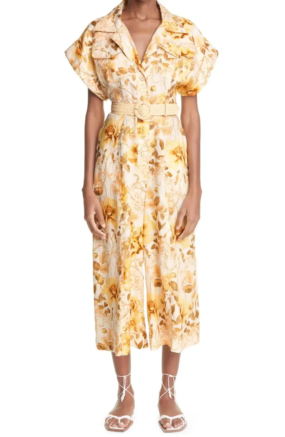 Zimmerman Rosa Roll Cuff Jumpsuit Floral Print Size 3 for rent on The Volte - main image