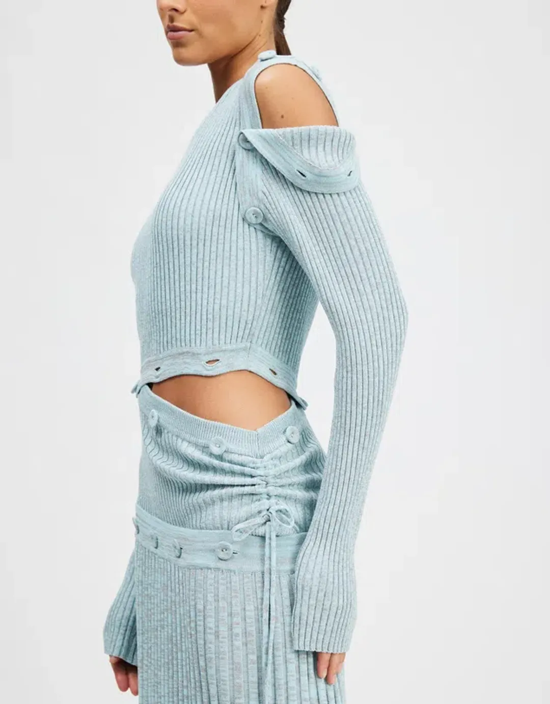 Christopher Esber Deconstruct Long Sleeve Knit Dress Ice Blue Size 8 for rent on The Volte - main image