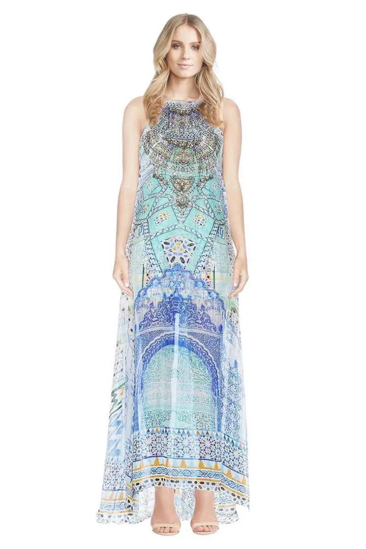 Camilla Sultans Gate Sheer Overlay Dress Blue/Print One Size  for rent on The Volte - main image