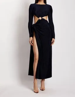 Meshki Christina Backless Maxi Wrap Dress Navy Shimmer Size 6 for rent on The Volte - image 1