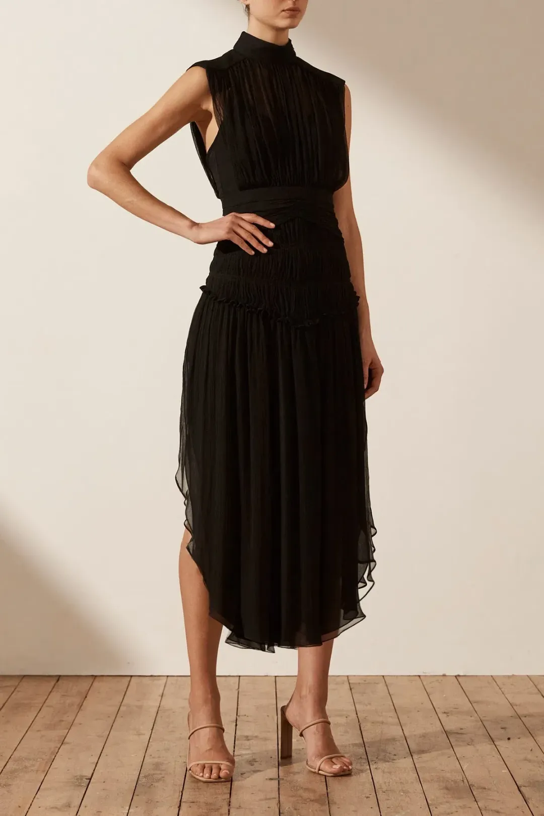 Shona Joy Safira Sleeveless Open Back Midi Dress Black Size 8 for rent on The Volte - main image