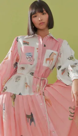 Alemais Cleo Patchwork Shirtdress Pink Size 14 for rent on The Volte - image 2