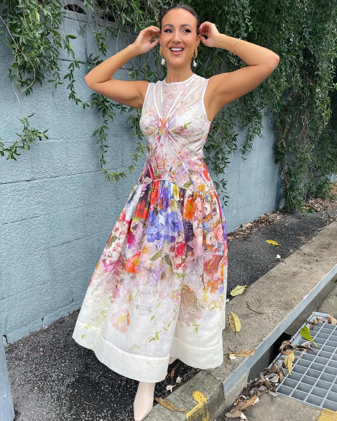 Zimmermann Prima Panelled Midi Dress Multi Floral Size 1 / Au 10 for rent on The Volte - main image