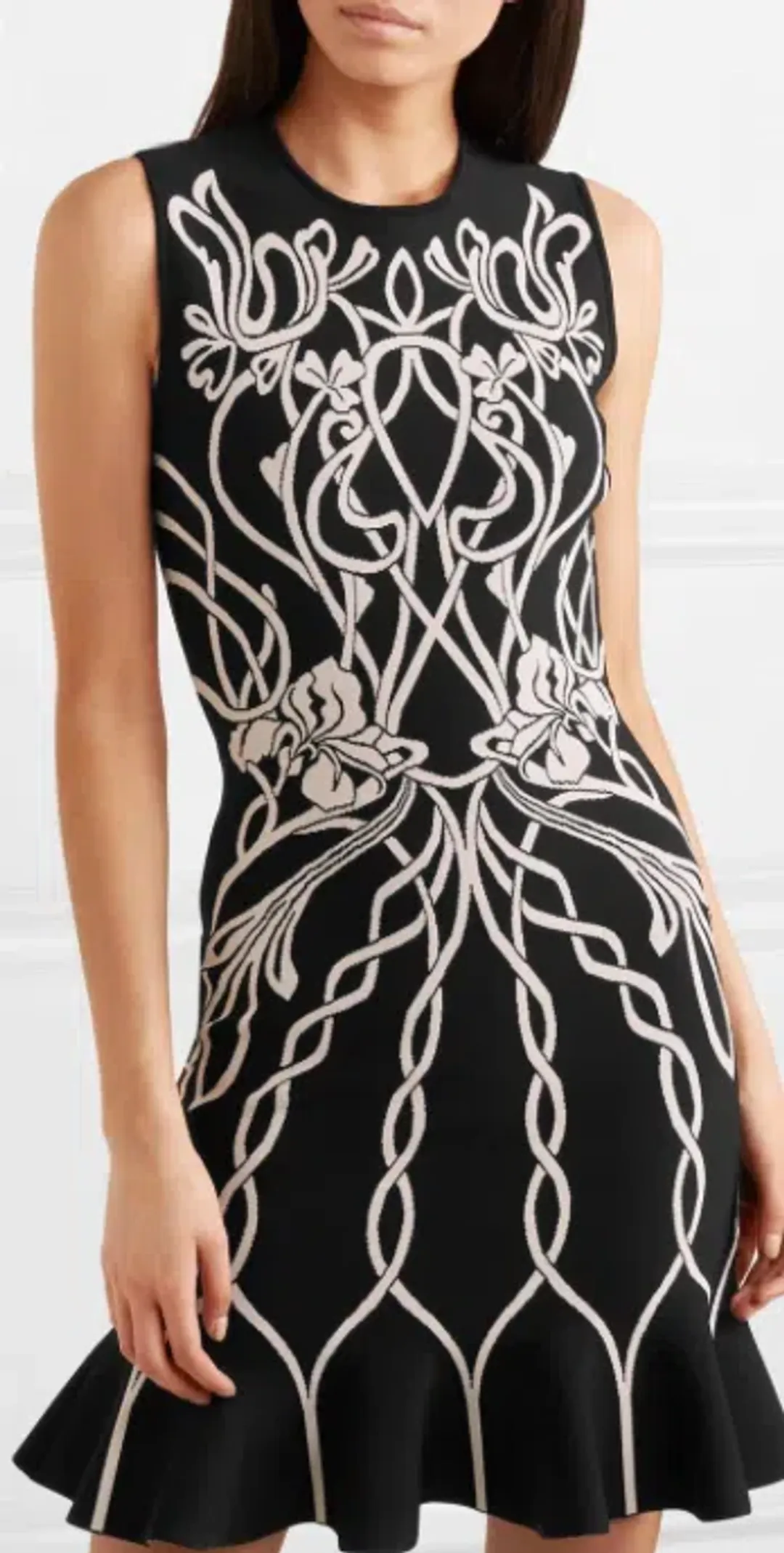  Alexander McQueen Jacquard Knit Mini Dress Black Size 10 for rent on The Volte - main image