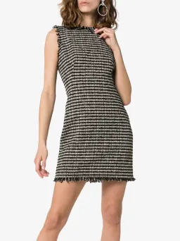 Alexander McQueen Sleeveless Frayed Edge Tweed Mini Dress Black Size 10  for rent on The Volte - image 2