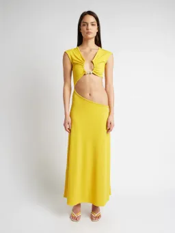 Christopher Esber The Quartz Disconnect Torso Cap Sleeve Dress Yellow Size 6  for rent on The Volte - image 1