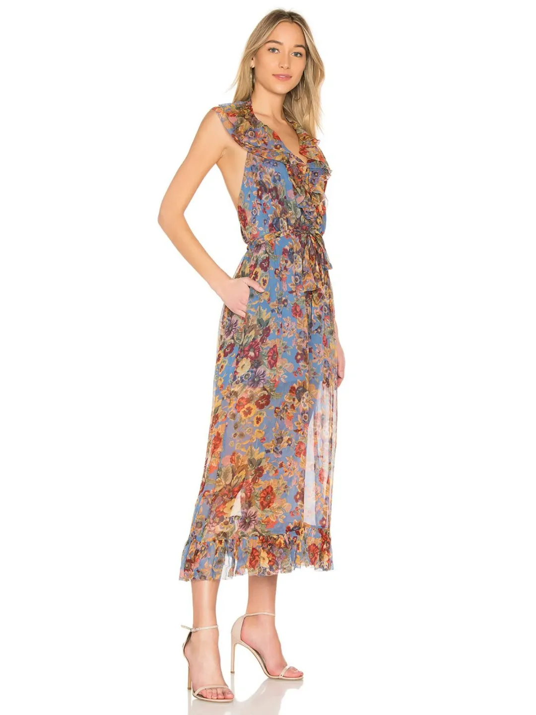 Zimmermann Lovelorn Frill Jumpsuit In Blue Floral Size 0 / AU 8 for rent on The Volte - main image