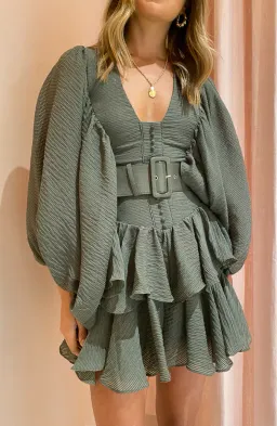 Shona Joy Charlotte Mini Dress in Khaki Size 8  for rent on The Volte - image 4
