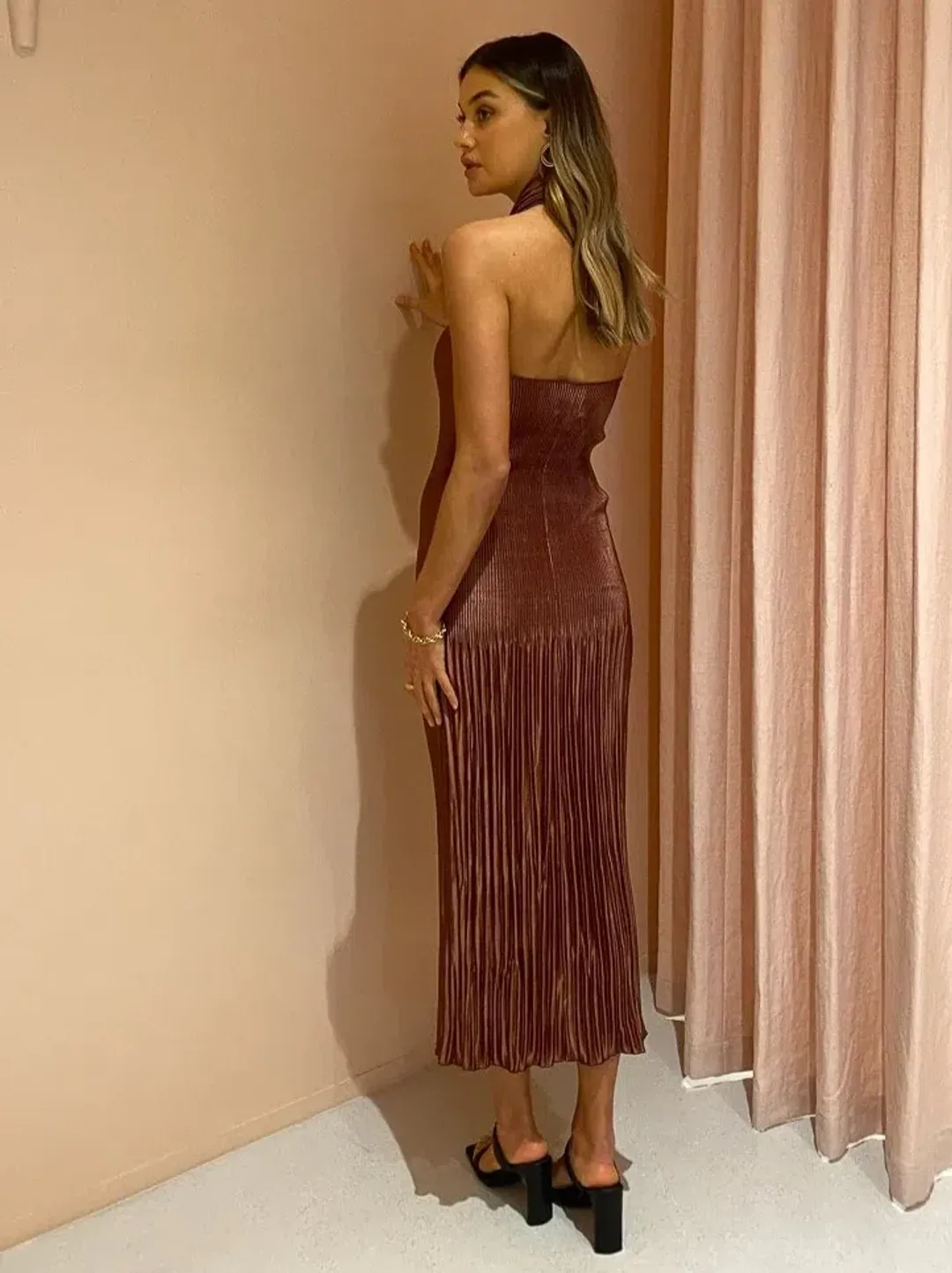 Lidee Soiree Halter Midi Dress in Brown Size 8 for rent on The Volte - main image
