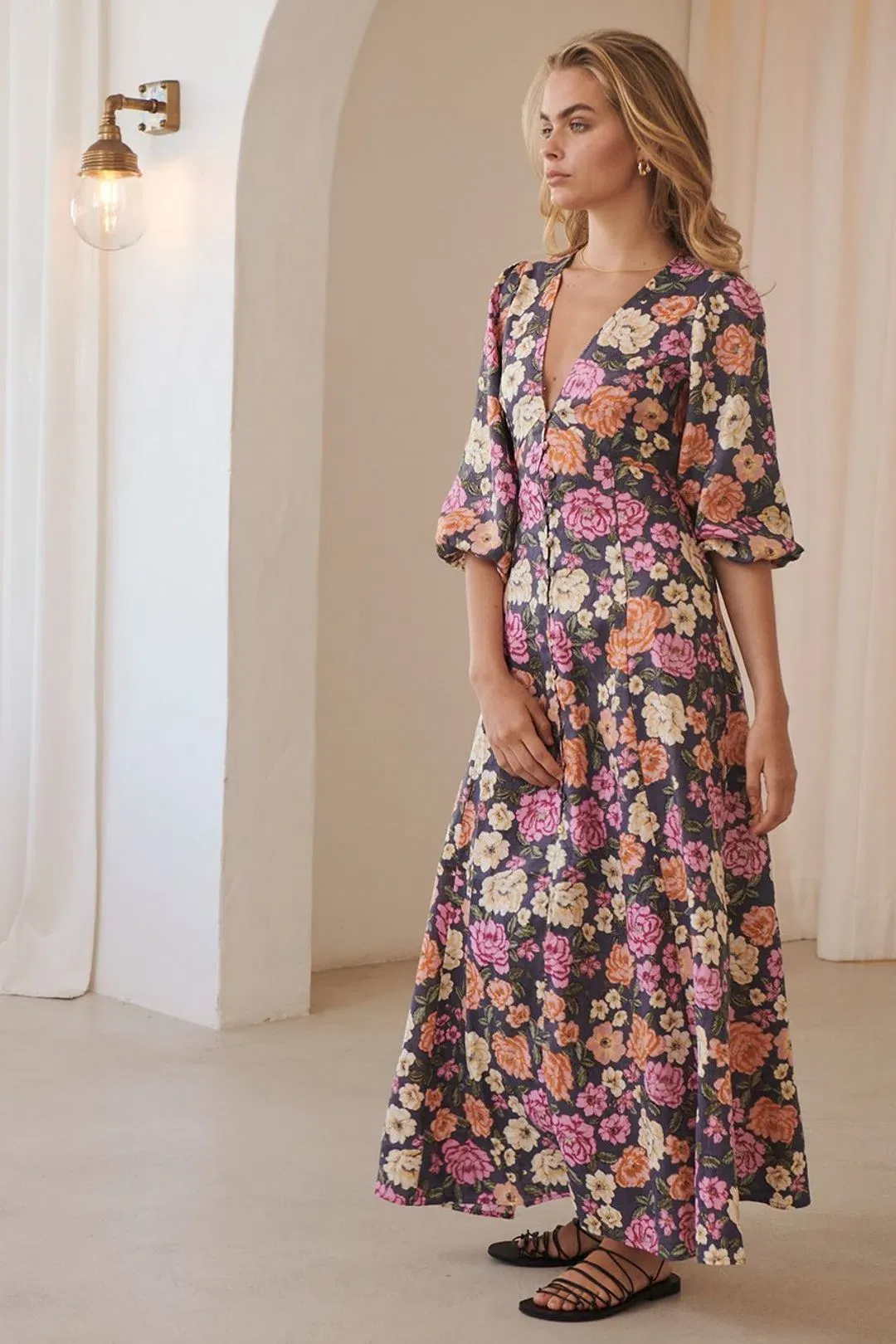 Kivari Hope Linen Maxi Dress Print Size 8 for rent on The Volte - main image