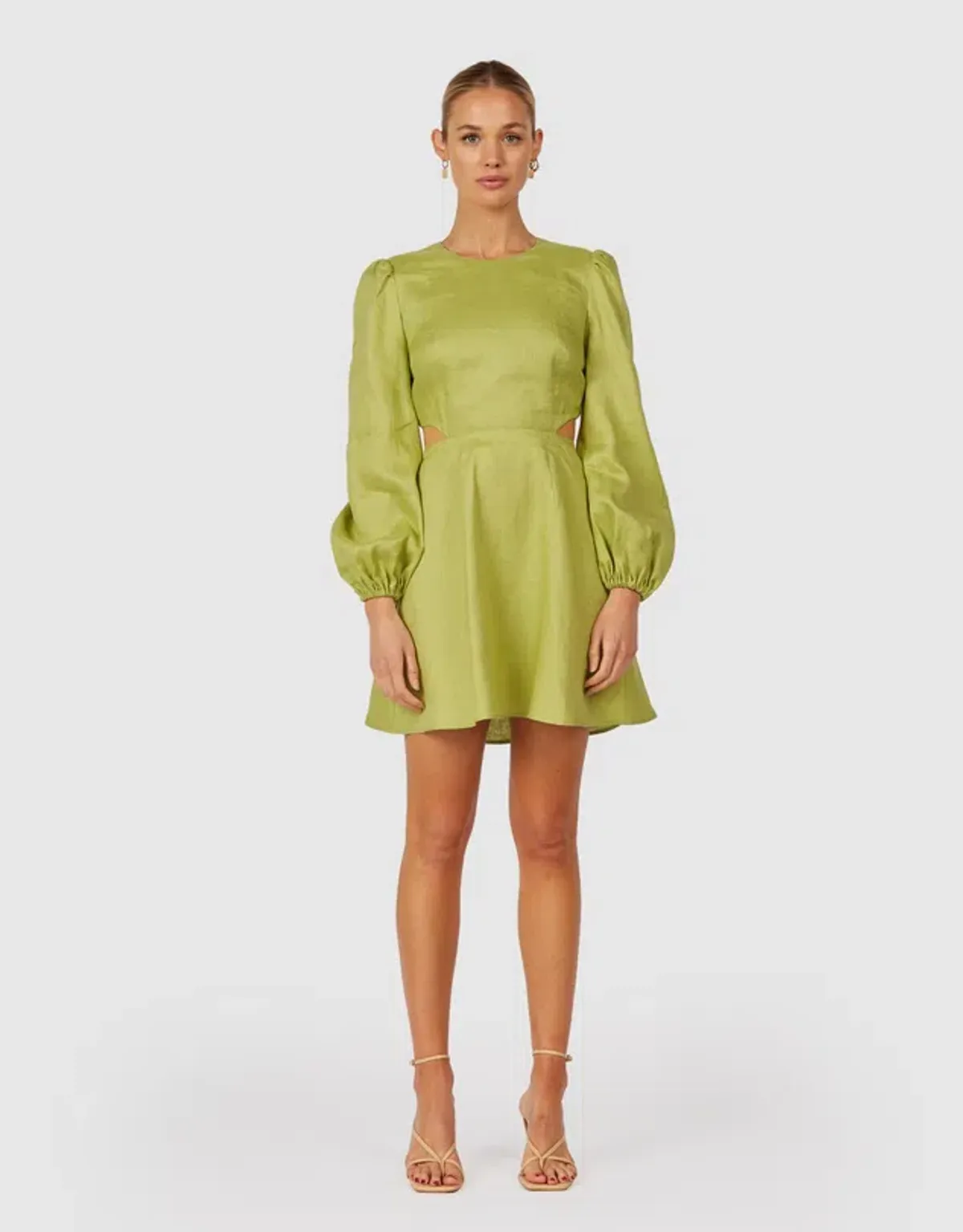 The Wolf Gang Safi Linen Cut Out Dress in Pistachio Green Size XXS for rent on The Volte - main image