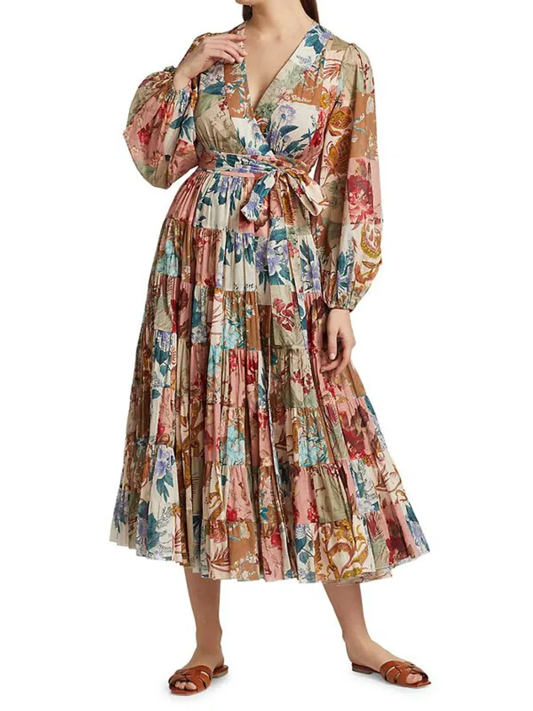 Zimmermann Cassia Patch Wrap Midi Dress Print Size 10 for rent on The Volte - main image